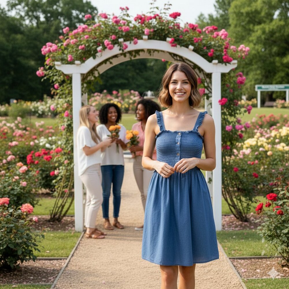 Madison Grey - Chambray Sundress Smocked Ruffle Strap Blue - M